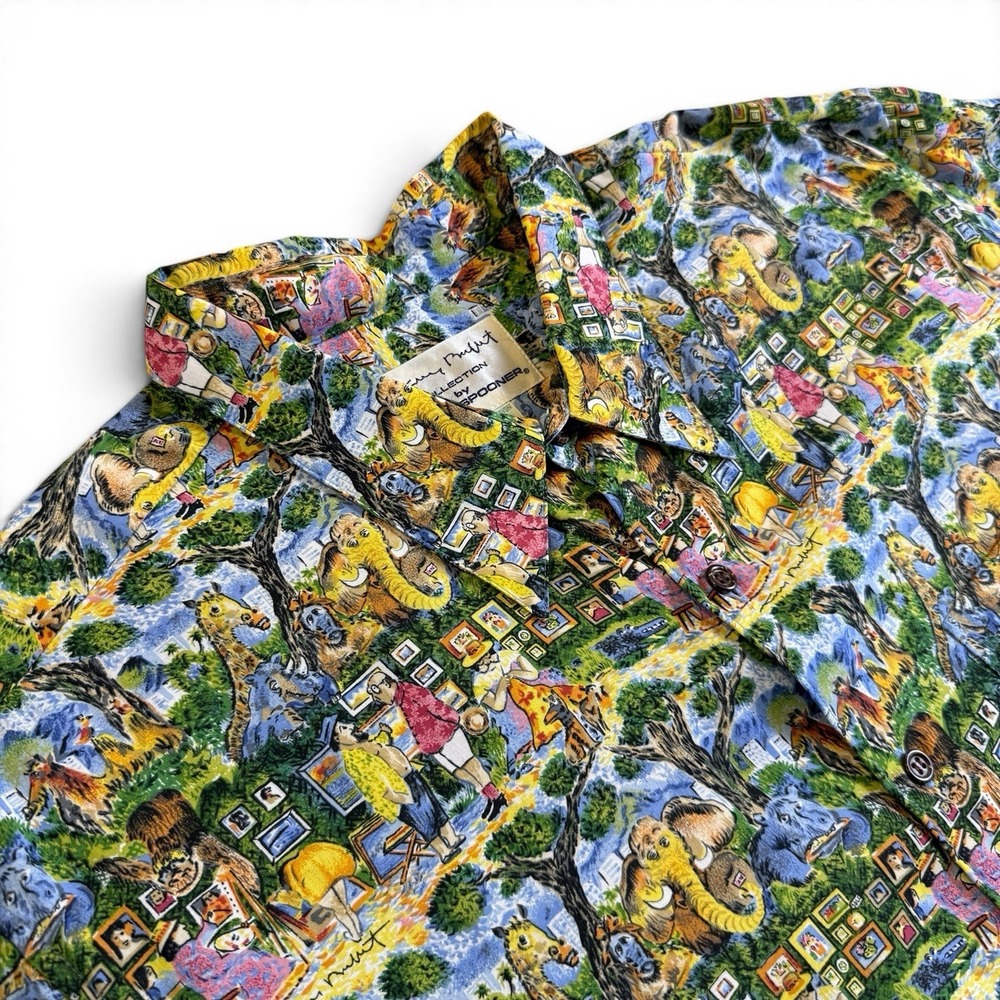 Reyn Spooner Guy Buffet Hawaiian Shirt Artists At The Zoo Size XXLarge Vintage